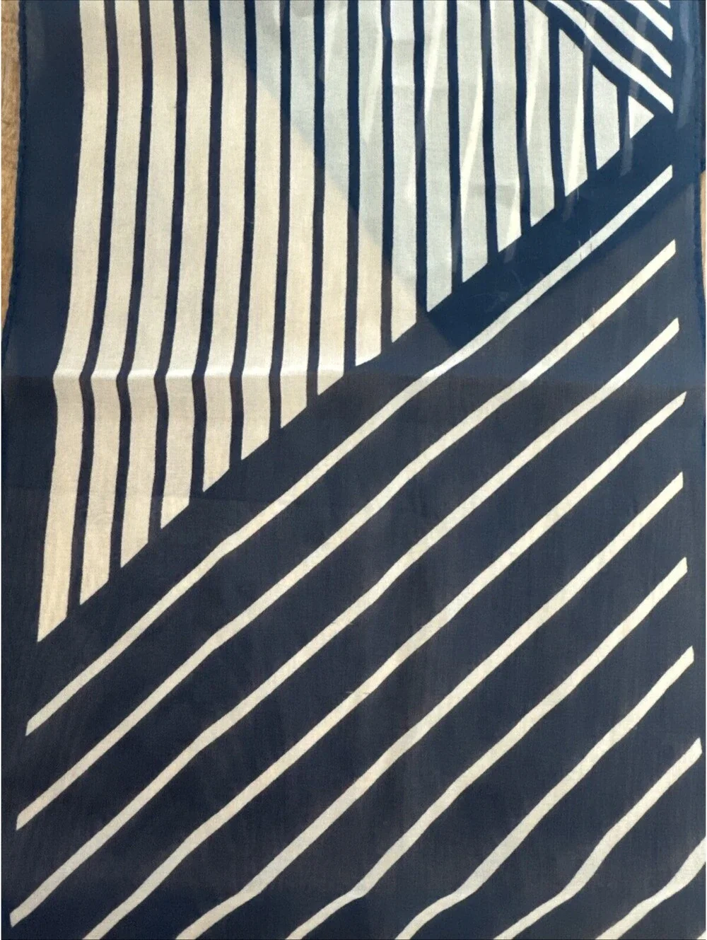 Vintage Dèscu Blue White Geometric Stripe Silk Scarf Long Skinny 46x9.5